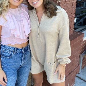 Oatmeal long-sleeve romper